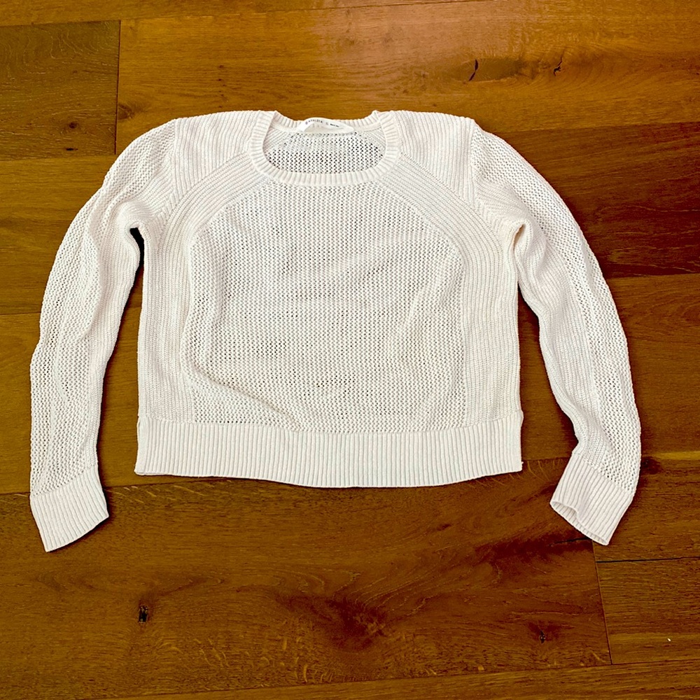 Athleta Pullover Open Knit Cropped crewneck Sweater Cream Size XL